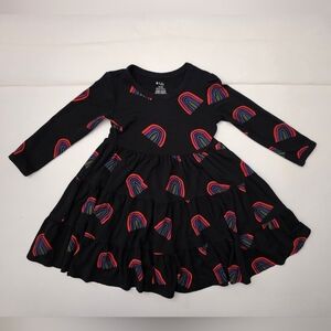 NWOT Kyte Baby Long Sleeve Tiered Dress in Clementine Rainbow Size 18-24 m